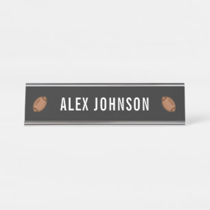 Elegant Black & White Football Team Coach Custom Desk Name Plate