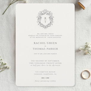 Elegant Black White Formal Monogram Wedding Invitation