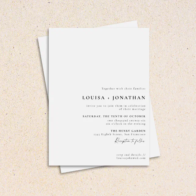 Elegant Black White Formal Script Minimal Wedding Invitation | Zazzle