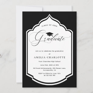 Elegant Black White Frame Graduation Party Invitation