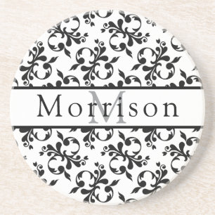 Elegant Black & White French Damask Pattern Coaster