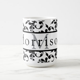 Elegant Black & White French Damask Pattern Coffee Mug