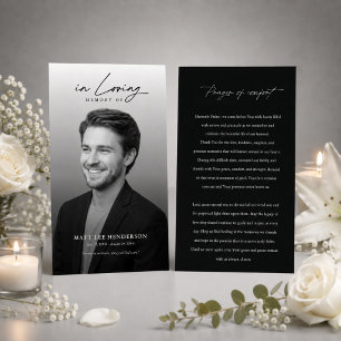 Elegant Black & White Funeral Photo Prayer Card