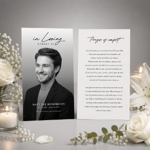 Elegant Black & White Funeral Photo Prayer Card