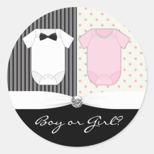 Elegant Black White Gender Reveal Classic Round Sticker