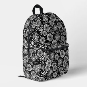 Elegant Black White Geometric Flowers Starburst Printed Backpack