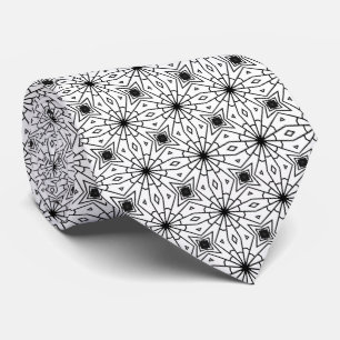 Elegant Black White Geometric Star Pattern Necktie