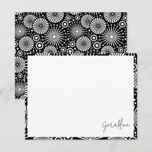 Elegant Black White Geometric Starburst Name Card