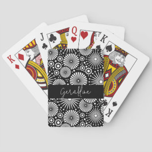 Elegant Black White Geometric Starburst Name Playing Cards