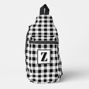 Elegant black white gingham customisable monogram  sling bag