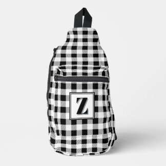 Elegant black white gingham customisable monogram  sling bag