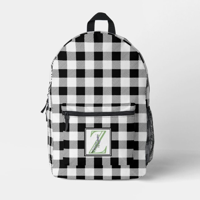 Elegant black white gingham monogram letter Z Printed Backpack (Front)