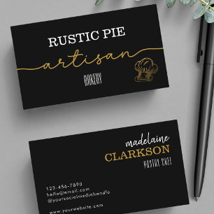 Elegant Black White Gold Chef Bakery Business Card