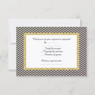 ELEGANT BLACK WHITE GOLD CHEVRON RSVP CARD