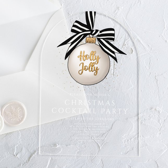Elegant Black White Gold Christmas Cocktail Party  Acrylic Invitations (Elegant Black White Gold Christmas Cocktail Party Acrylic Invitations)