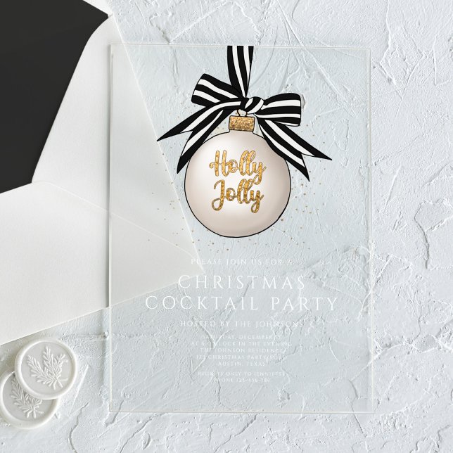 Elegant Black White Gold Christmas Cocktail Party  Acrylic Invitations (Elegant Black White Gold Christmas Cocktail Party Acrylic Invitations)