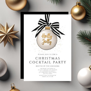 Elegant Black White Gold Christmas Cocktail Party Invitation