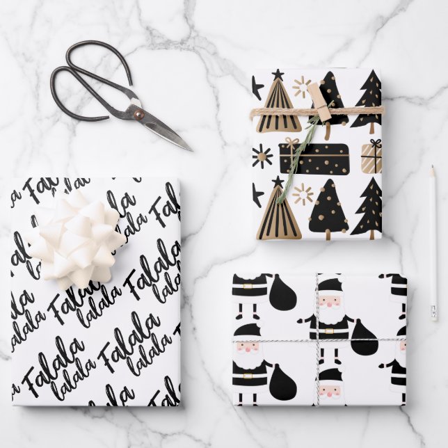 Elegant Black White Gold Christmas Quote Gift Wrapping Paper Sheet (Front)