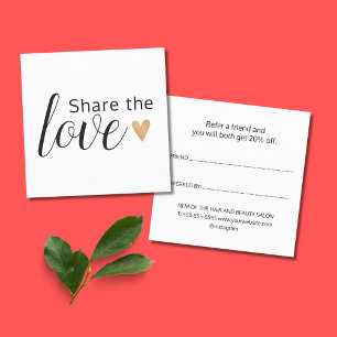 Elegant Black White Gold Heart Beauty Salon Referr Referral Card