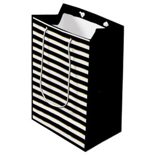 Elegant Black White Gold Horizontal Stripe    Medium Gift Bag