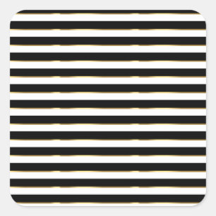 Elegant Black White Gold Horizontal Stripe      Square Sticker