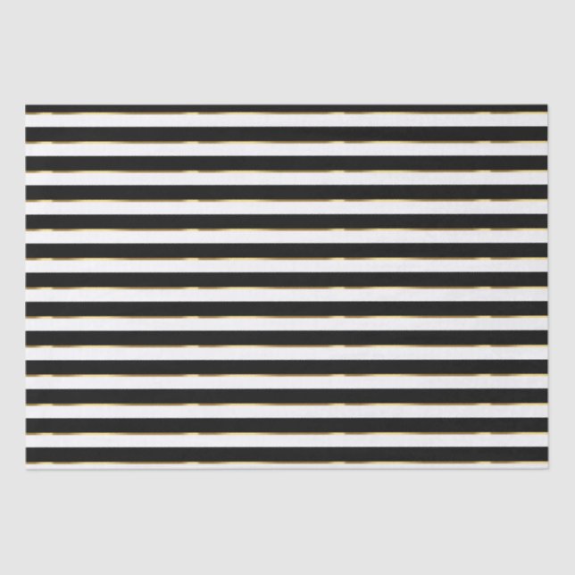 Elegant Black White Gold Horizontal Stripe   Tissue Paper (Front)