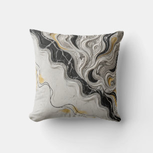 Elegant Black White Gold Marble Abstract Art Gift Cushion