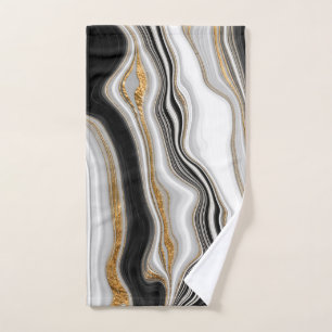 Elegant Black White Gold Marble Bath Towel Set