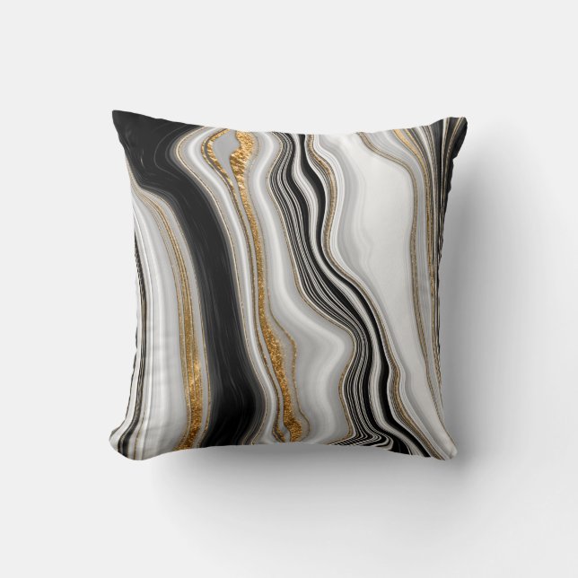 Elegant Black White Gold Marble  Cushion (Front)