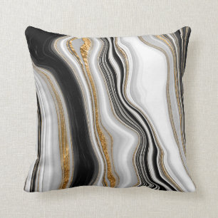 Elegant Black White Gold Marble  Cushion