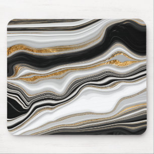 Elegant Black White Gold Marble Mouse Pad