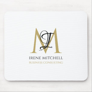 Elegant Black White Gold Modern Monogram Name Mouse Pad