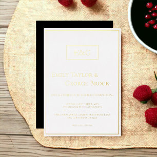 Elegant Black White Gold Monogram Framed Wedding
