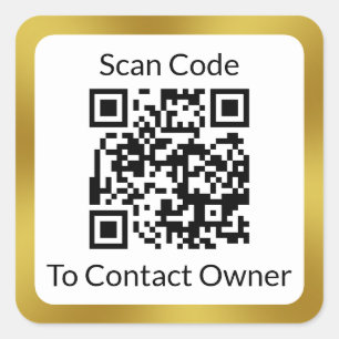 Elegant Black White Gold QR Code Lost and Found Square Sticker