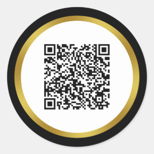Elegant Black White Gold Scan QR Code Classic Round Sticker