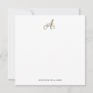 Elegant Black White Gold Script Monogram Card