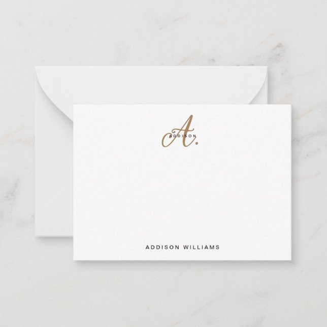 Elegant Black White Gold Script Monogram Card (Front)