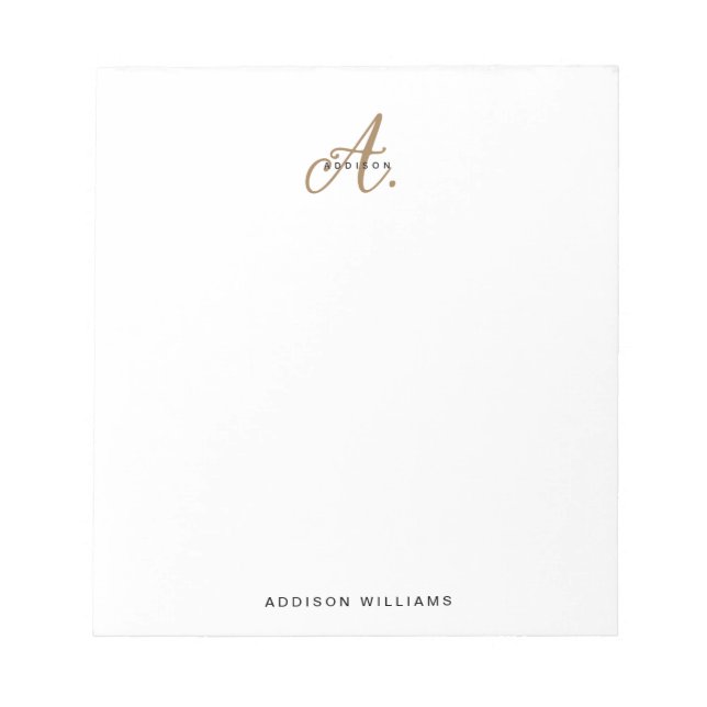 Elegant Black White Gold Script Monogram Notepad (Front)
