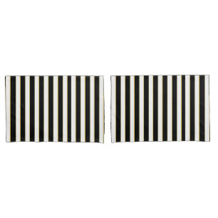 Elegant Black, White Gold Striped Pillow Case Set