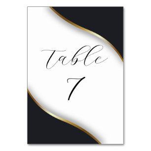 Elegant Black White Gold Wedding Table Number