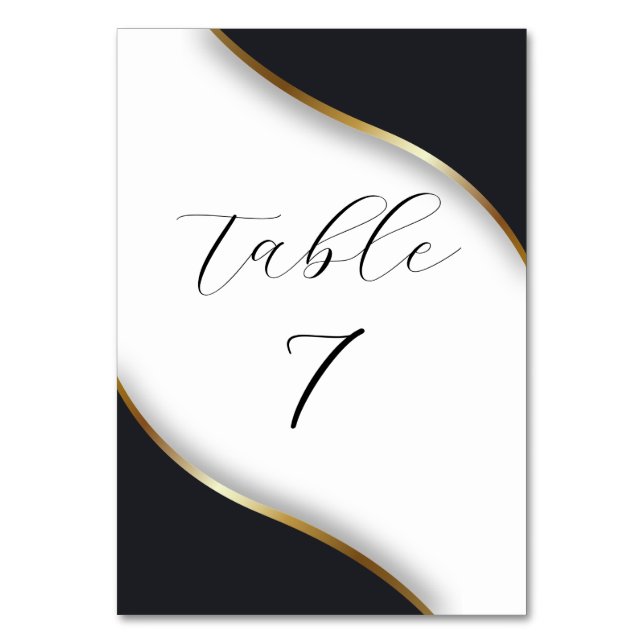 Elegant Black White Gold Wedding Table Number (Front)
