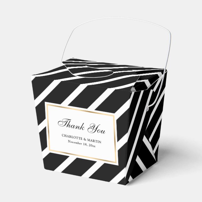 Elegant Black White Gold Wedding Thank You Favour Box (Front Side)