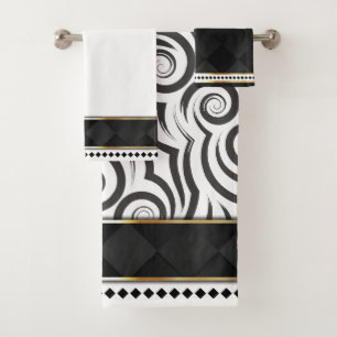 Elegant Black, White & Gold with Swirls  Bath Towel Set
