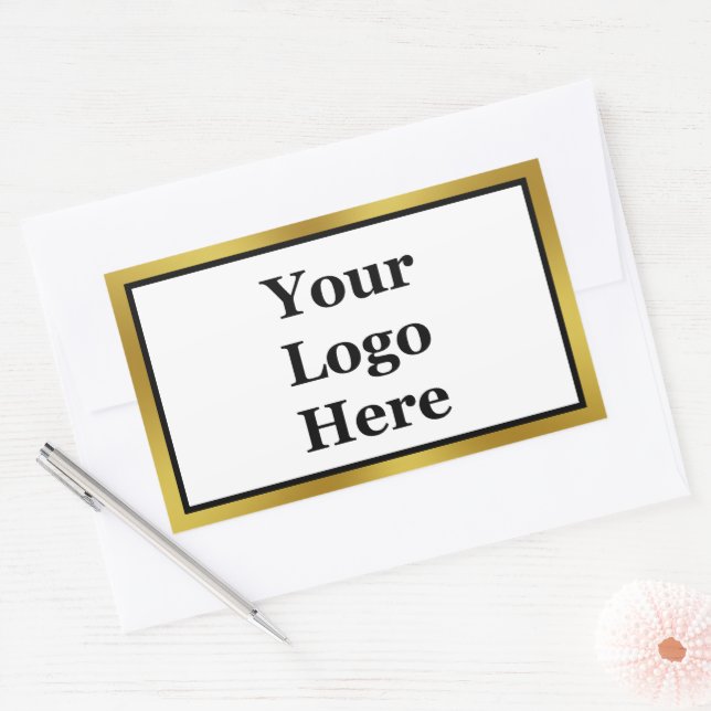 Elegant Black White Gold Your Logo Here Template Rectangular Sticker (Envelope)