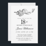 Elegant Black White Golf 18th Birthday Party  Invitation<br><div class="desc">Elegant black and white birthday invitation for a golfer. The top of the invitation is decorated with golf accessories - a golf club, golf ball, hat and gloves. The watercolor design creates a traditional and classic aesthetic. Perfect for a birthday bash at the club or a backyard BBQ. All of...</div>