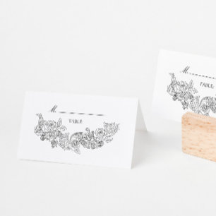 Elegant Black & White Gothic Wedding Place Card