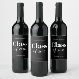 Elegant Black White Graduation Party Customisable Wine Label