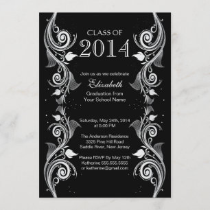 Elegant Black White Graduation Party Invitation