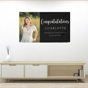 Elegant Black White Graduation Photo Banner