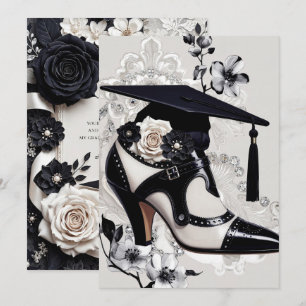 Elegant Black White Graduation Thank You Note Invitation